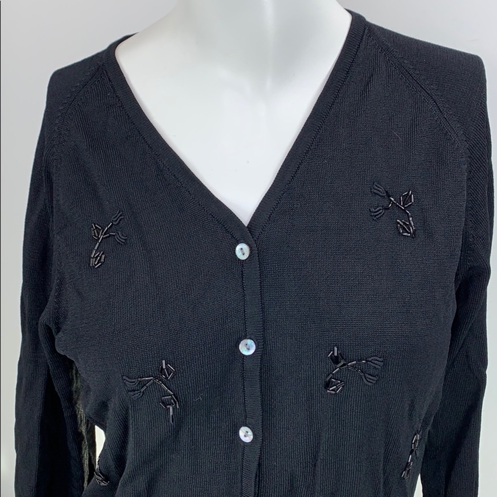 Cache Beaded Embellished Button Front Knit Top M - image 2